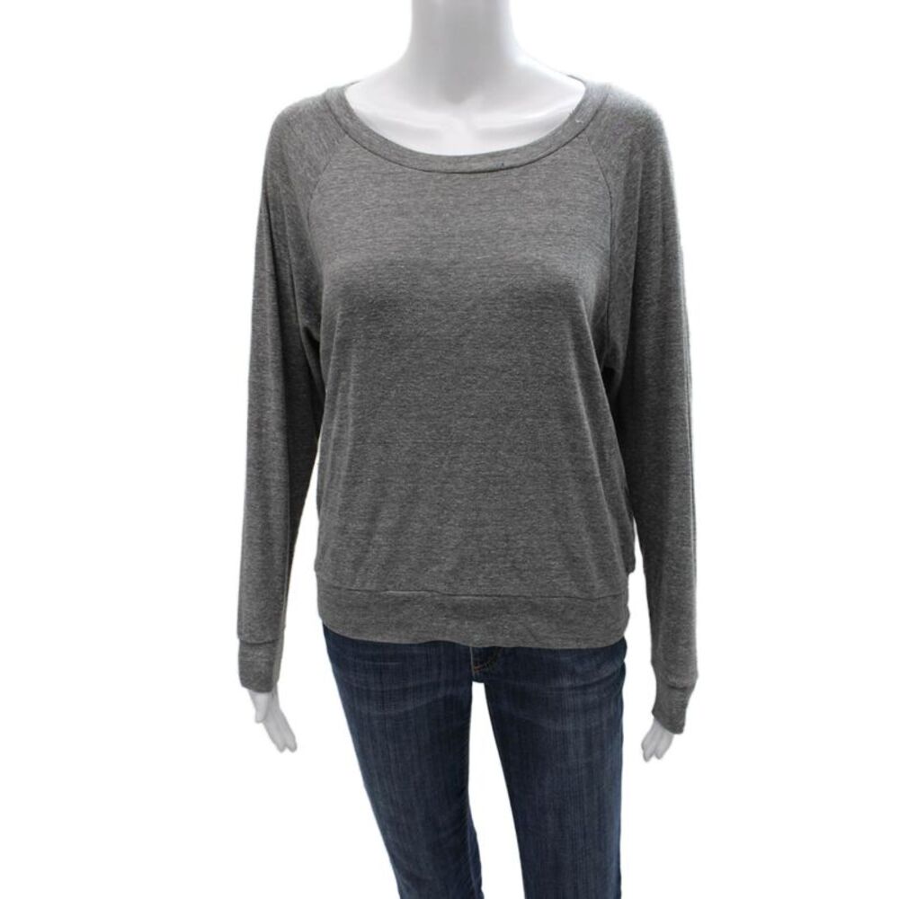 Thread Social Women Gray Basic Long Sleeve Round Neck Polyester T-Shirt Size S